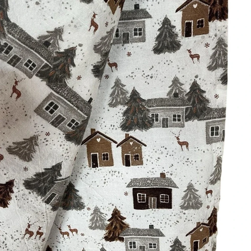 Etta Vee Christmas Village Houses Trees Deer Winter Rectangular Tablecloth Linen